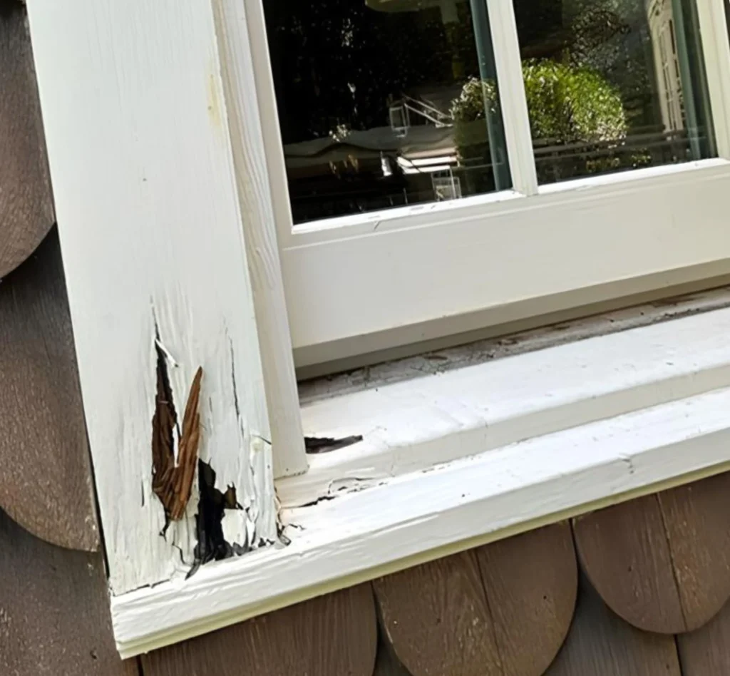 Before Marvin Wood Window Frame Restoration in Great Neck, NY